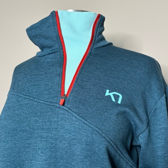 Kari Traa Blue and Red-Orange Fleece Mid Layer Quarter-zip Top, XL - Picture 6 of 12